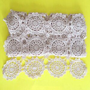 Vintage Crocheted Runner Beige Table Topper 46 x 13